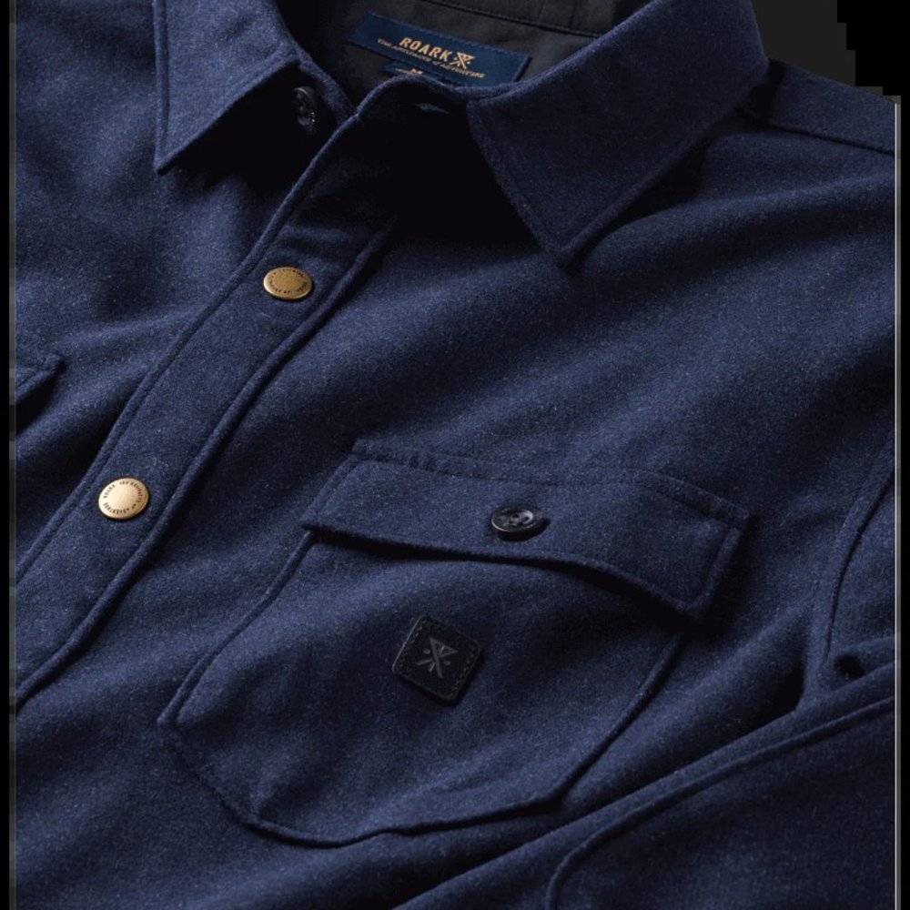 Roark Comfort Wool Button Down Long Sleeve Navy Shirt XL